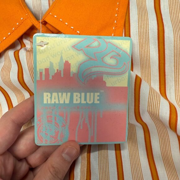 NWT Raw Blue Striped Button-Up Shirt Sz XL Retro Vintage Style Long Sleeve - Picture 8 of 9